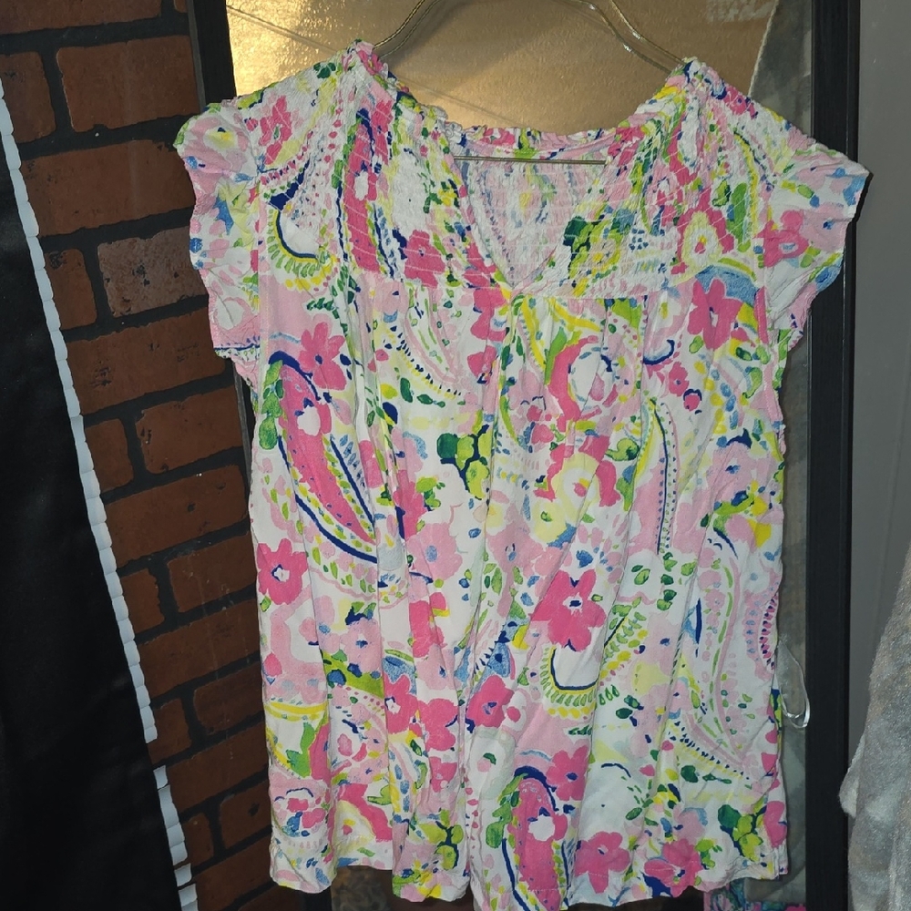 crown & ivy Pink Floral Paisley Cap-Sleeve Blouse